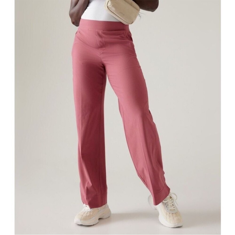 Athleta Brooklyn high rise wide leg jogger pants berry pink 10 NEW